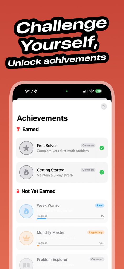 Photo Math Solver - MathCam - Schermata dei risultati dell'app MathCam che mostra le ricompense guadagnate e non ancora ottenute per la risoluzione di problemi matematici