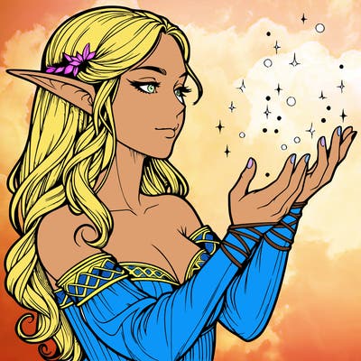 realistic elf girl doing magic