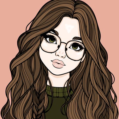 girl with long hair and freckles and glasses realistic