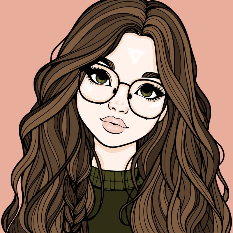 girl with long hair and freckles and glasses realistic