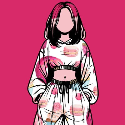 realistic girl faceless with baggy pants and a crop top