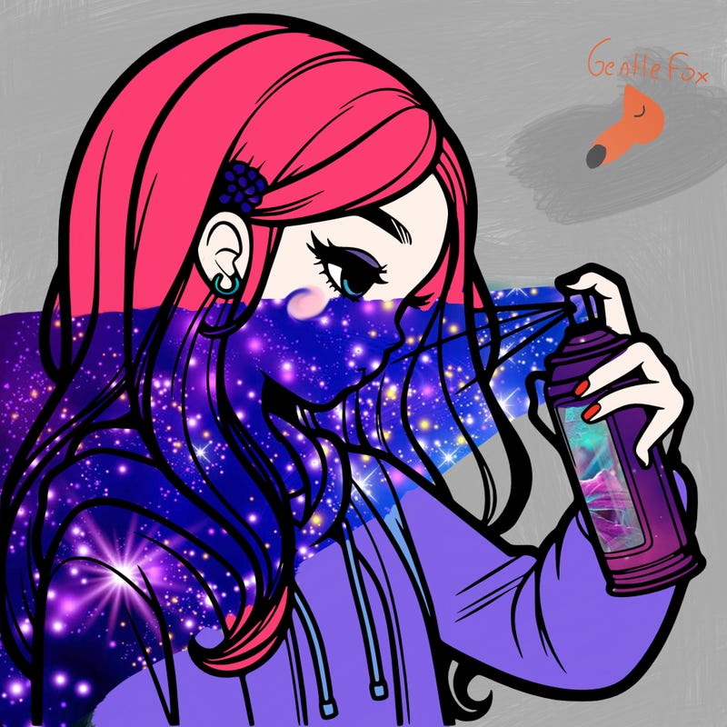 a realistic girl spray painting