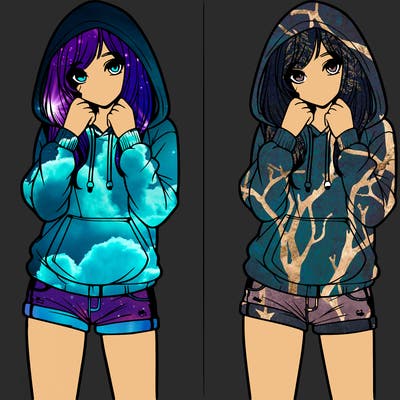 realistic girl in shorts and hoodie