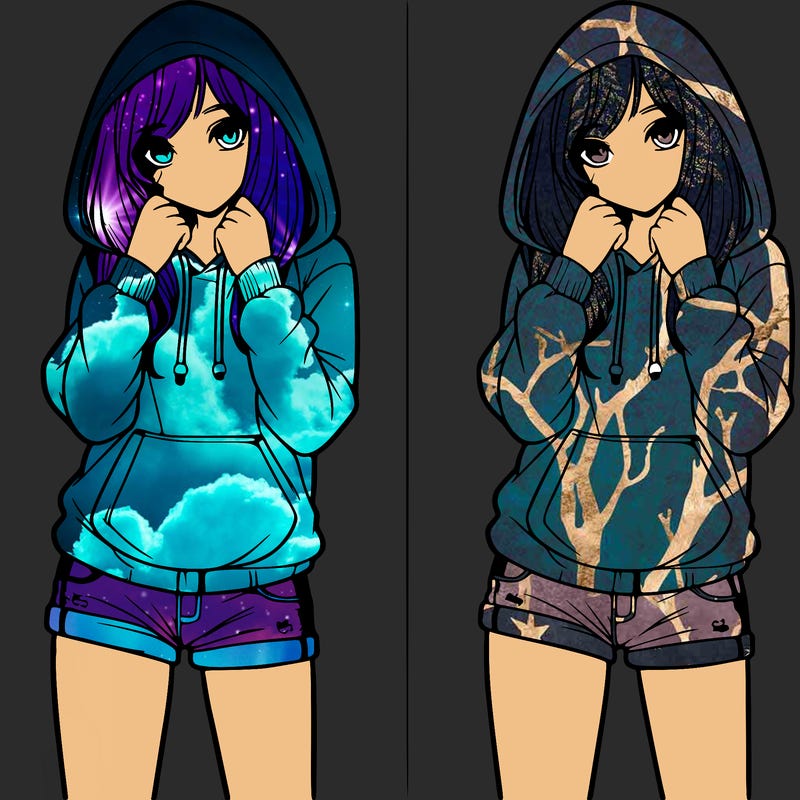 realistic girl in shorts and hoodie