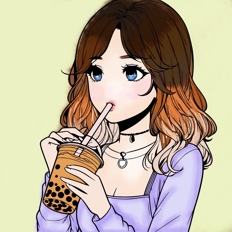 realistic girl drinking boba tea