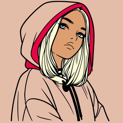 a realistic girl in a hoodie