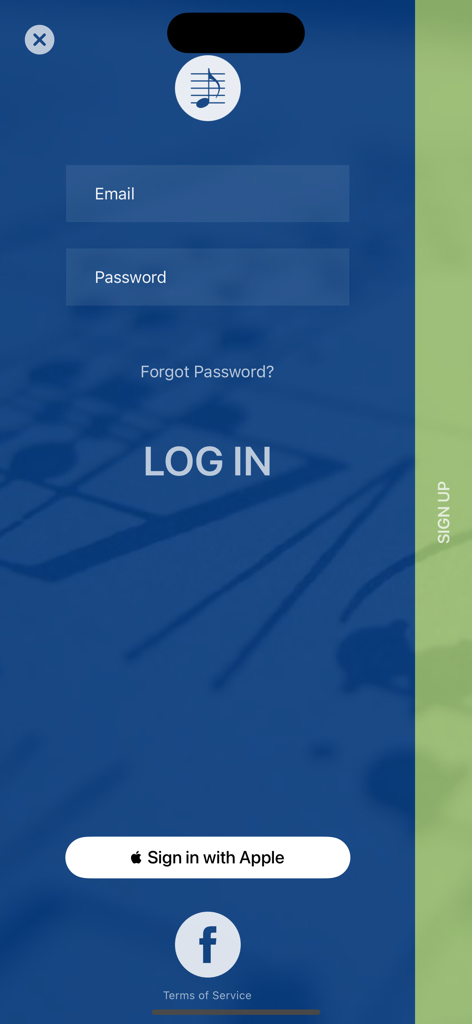 Notation Pad-Sheet Music Score - Login screen for Notation Pad app showing email and social sign in options