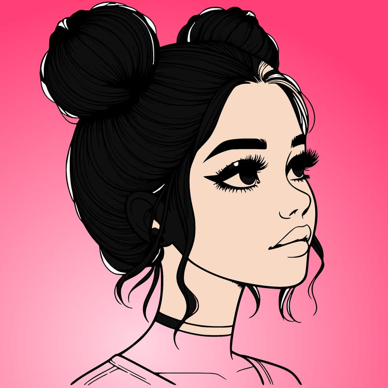 realistic girl with buns on the top of her head