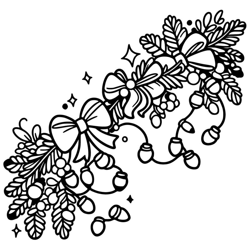 christmas garland: decorated with lights and ribbons..simple vector art