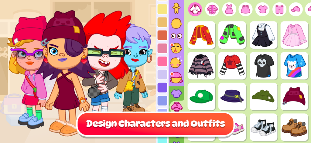 Pepi City: Hospital Life - Una schermata di personalizzazione del personaggio in Pepi City Hospital Life che mostra diversi avatar e opzioni di abbigliamento