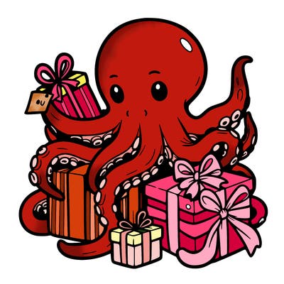 an octopus wrapping gifts