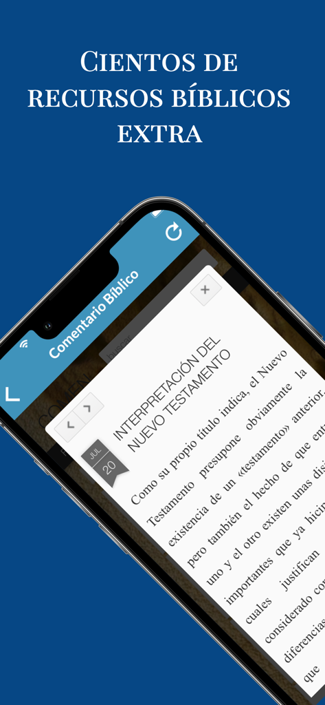 App interface showing biblical commentary and study resources in Spanish
