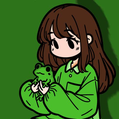 girl with long hair and a oversized shirt. and she is holding a frog