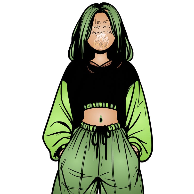 realistic girl faceless with baggy pants and a crop top