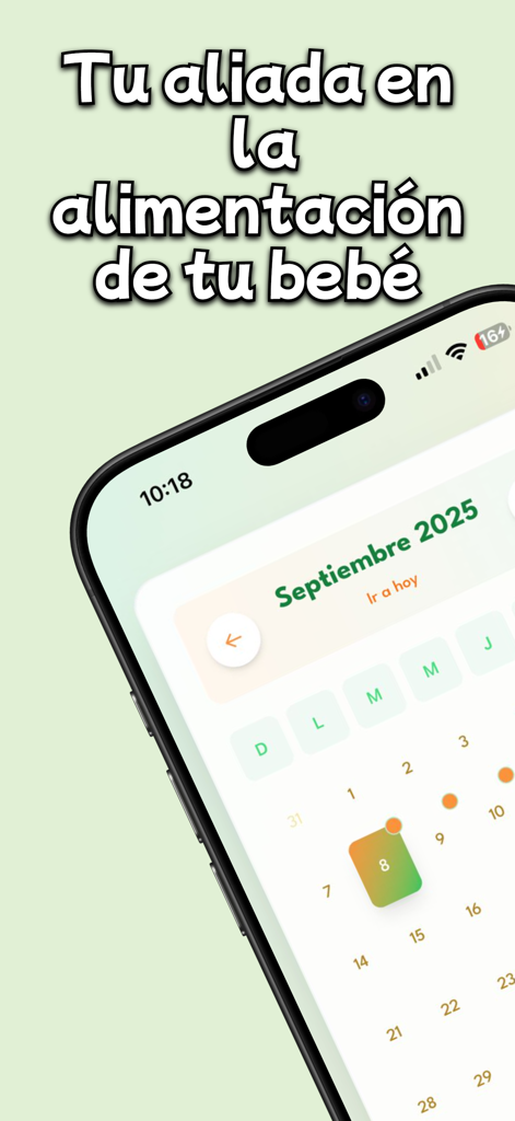 Alicia: Menús BLW Bebés - Alicia App-Oberfläche zeigt einen Speiseplan-Kalender für die Babyernährung