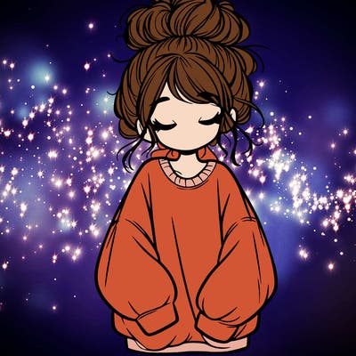 girl with baggy sweatshirt and messy bun