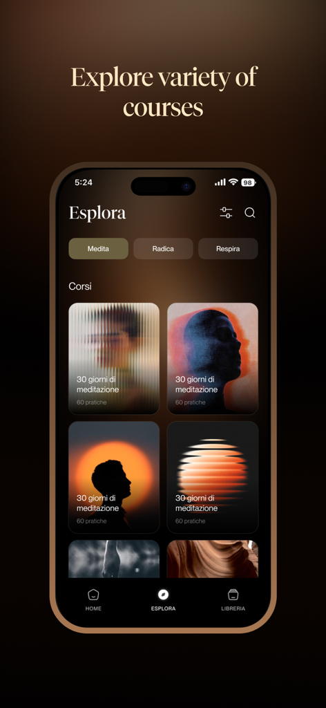 Anapana Mindfulness Studio - Anapana Mindfulness Studio app display showing a variety of curated meditation courses