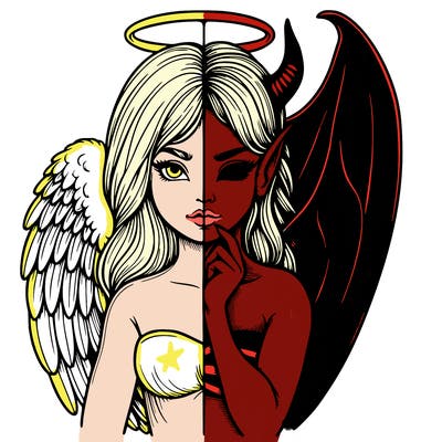 realistic angel half demon