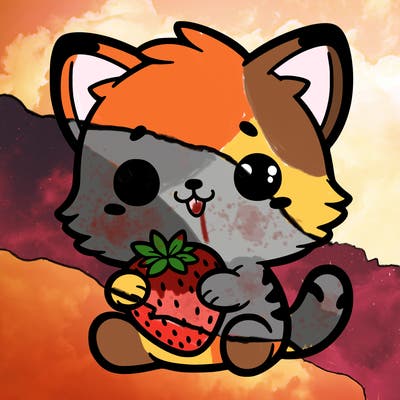 cute cat holding a strawberry
