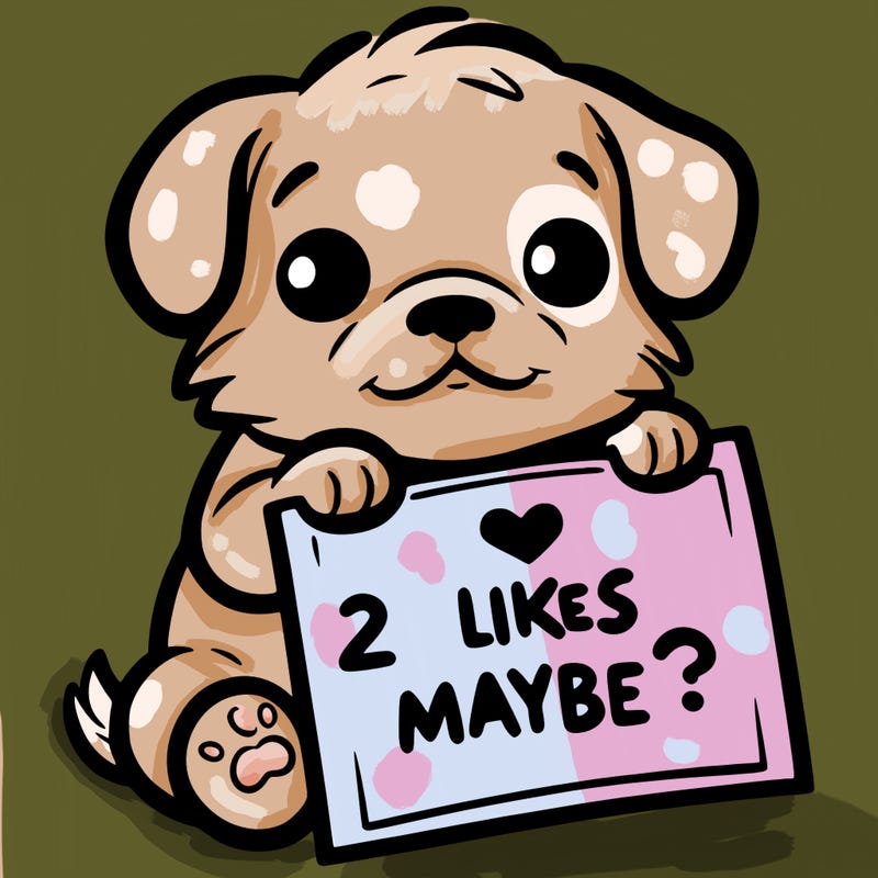 a puppy holding a sign that says 2 likes maybe?
