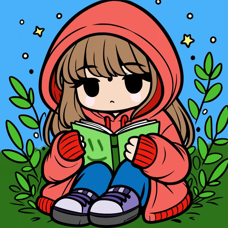 girl in oversized hoodie reading a book