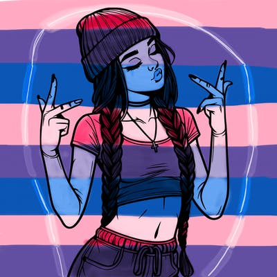 realistic teenage girl with braids and a beanie and crop top doing 🫶🏼