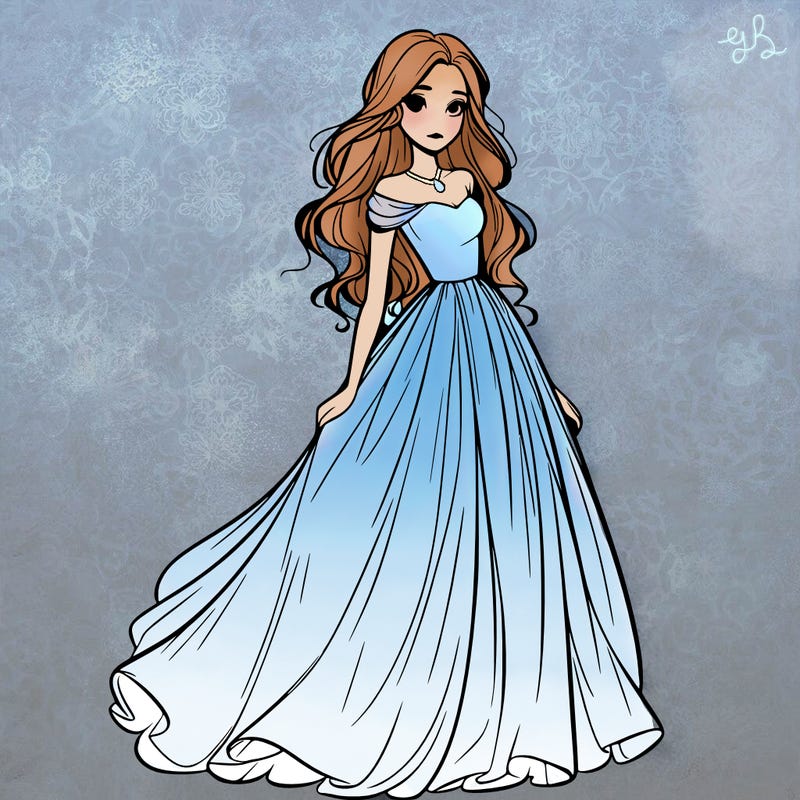 one realistic girl  in long flowing dress