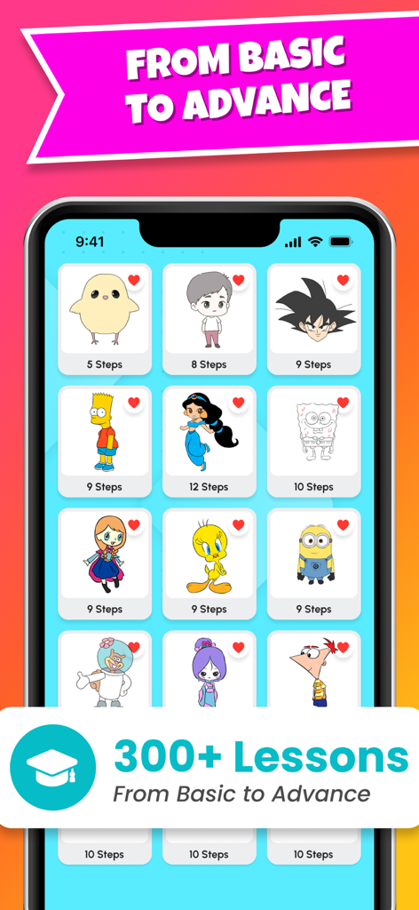 TraceArt: Learn How To Draw - Una biblioteca de más de 300 lecciones de dibujo paso a paso con personajes populares de anime y dibujos animados en la aplicación TraceArt.
