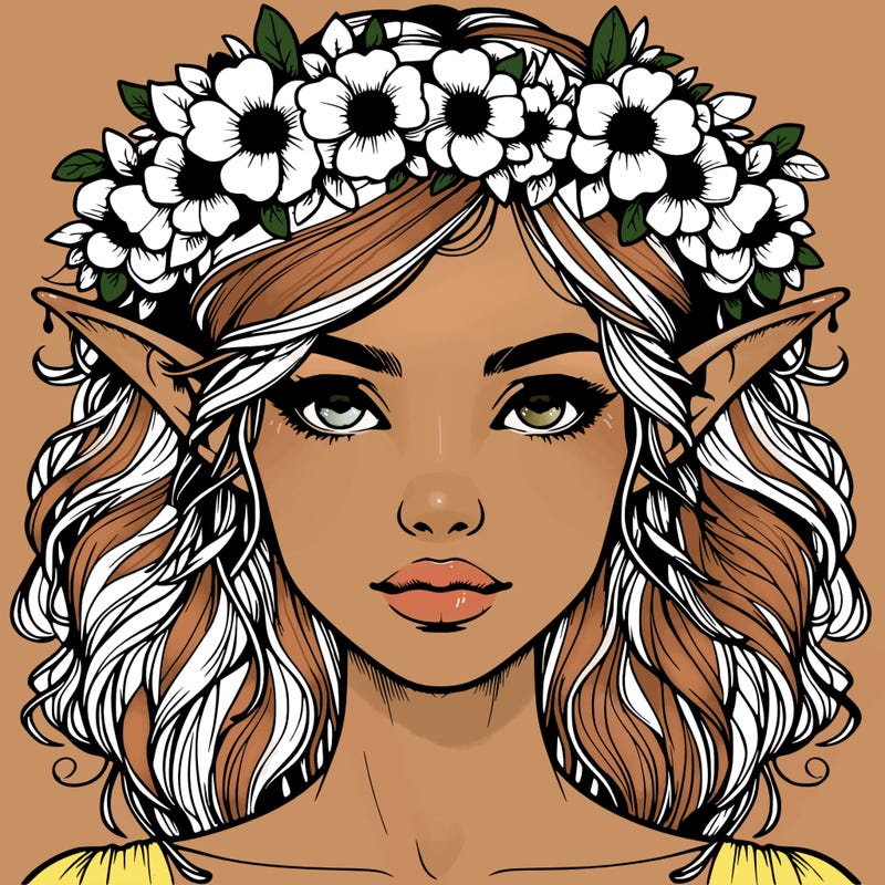realistic female elf with flower crown