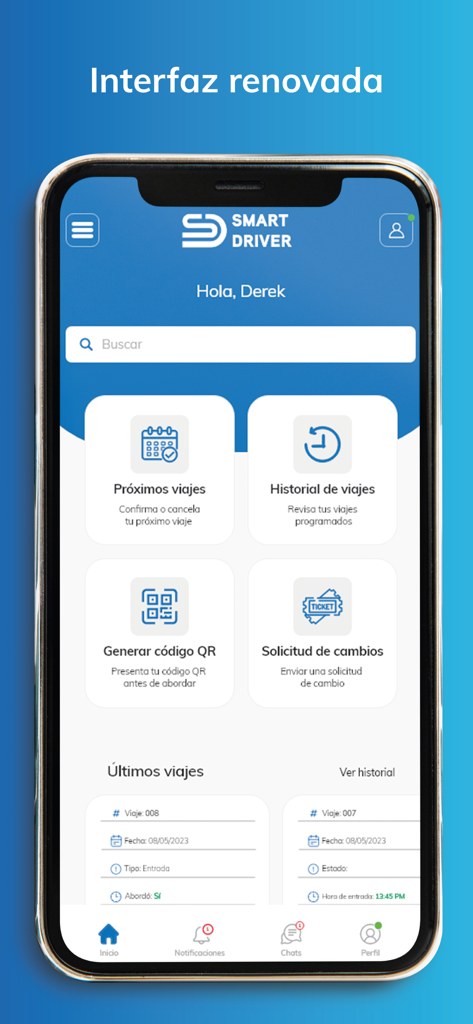 Smart Driver - Smart Driver mobile app home screen with trip management and QR code options