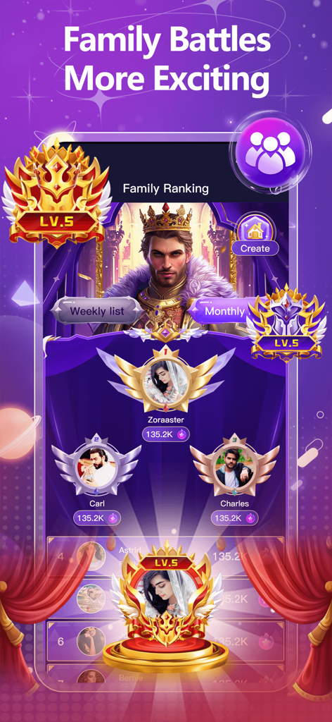 4Party- voice group chat rooms - Family ranking leaderboard interface in the 4Party voice chat app