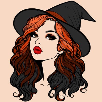 realistic witch girl with wavy hair and lips