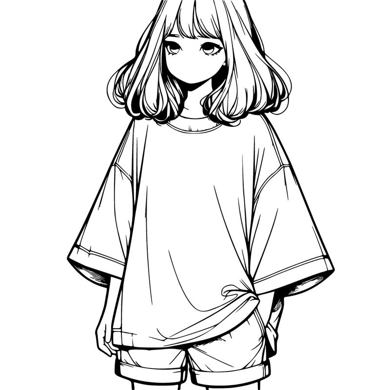 realistic girl with big t shirt and shorts