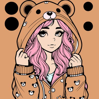 realistic girl in a animal pjs hoodie