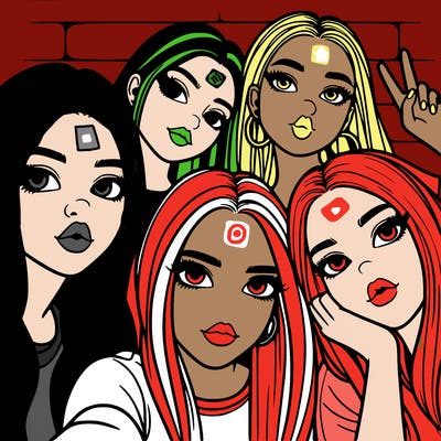 group of teen girls friends y2k up close in a selfie