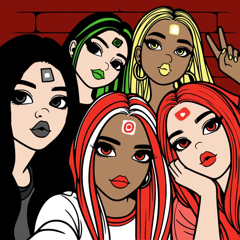 group of teen girls friends y2k up close in a selfie