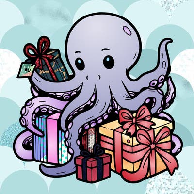 an octopus wrapping gifts