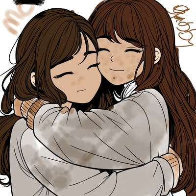 realistic two girls hugging