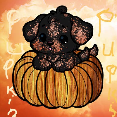 cute little puppy in a pumpkin