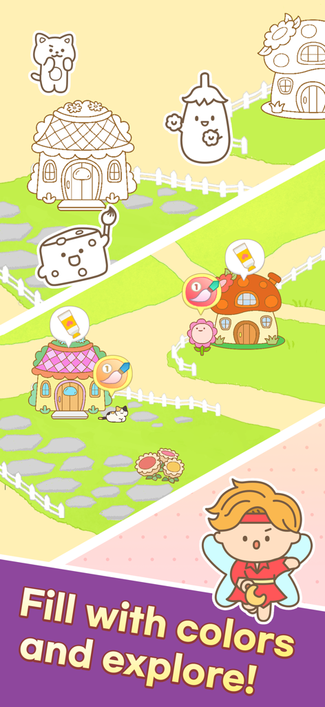 Color Town: My Lovely World - Cute village in Color Town game with buildings and characters ready to be colored