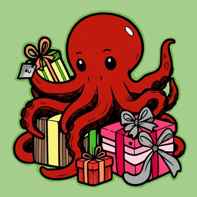an octopus wrapping gifts