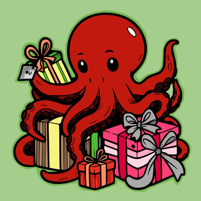 an octopus wrapping gifts