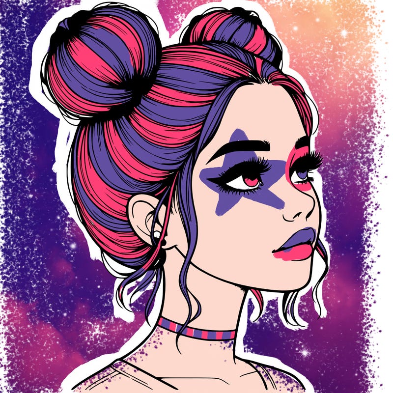 realistic girl with buns on the top of her head