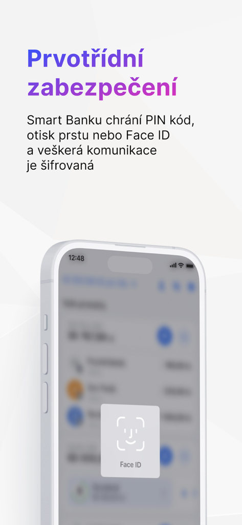 Moneta Smart Banka app screen showcasing Face ID biometric security authentication