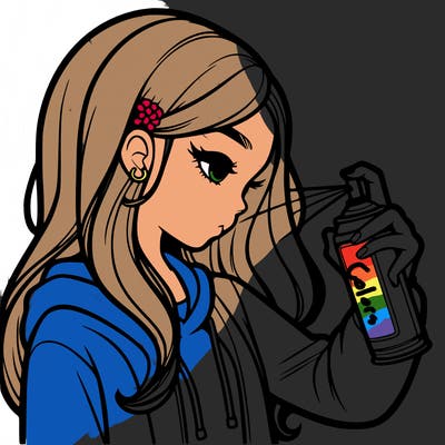 a realistic girl spray painting