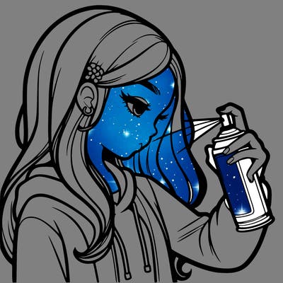 a realistic girl spray painting