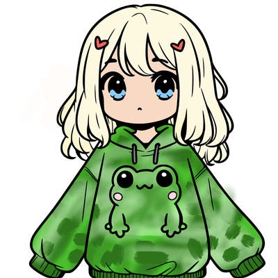 girl wearing frogging sweatshirt