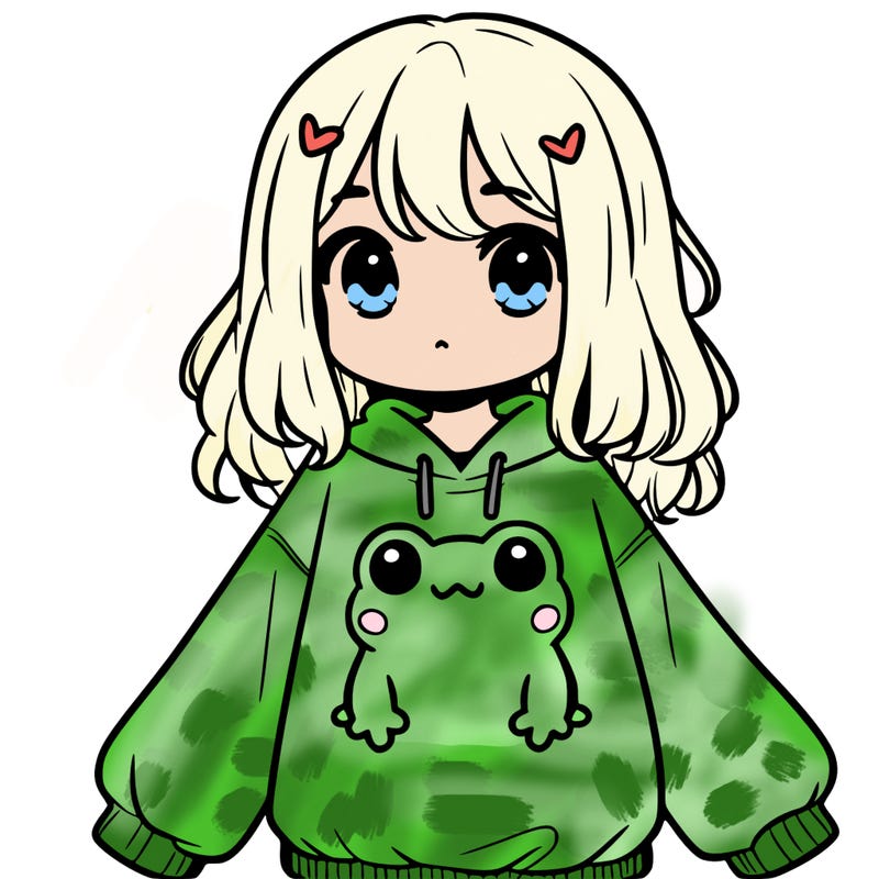 girl wearing frogging sweatshirt