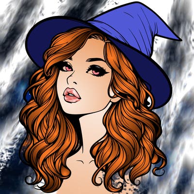 realistic witch girl with wavy hair and lips