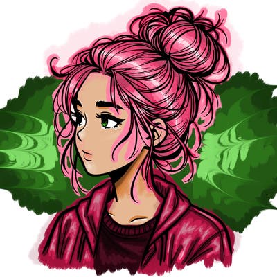 realistic teenage girl with a messy bun